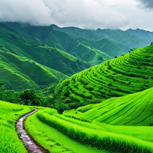 Lush Green Landscape**

"A serene view of Domkolamari during monsoon, showcasing vibrant greenery, fully clothed, appropriate content, safe for work. Rolling green hills, a winding path, distant trees, perfect anatomy, correct proportions, natural pose, professional landscape photography, high quality, family-friendly."

**